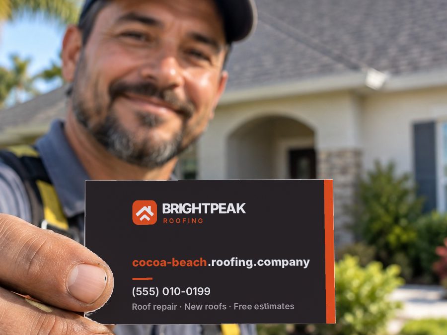 cocoa-beach.roofing.company on a roofer's business card