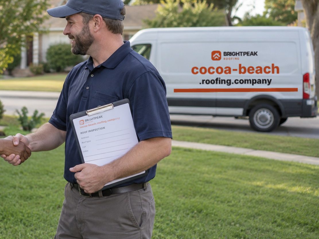 cocoa-beach.roofing.company on a roofing van and an inspection form
